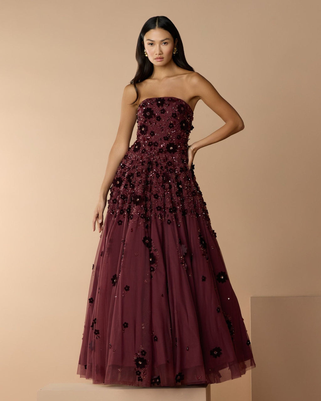 Amethyst Floral Embellished Strapless Ball Gown