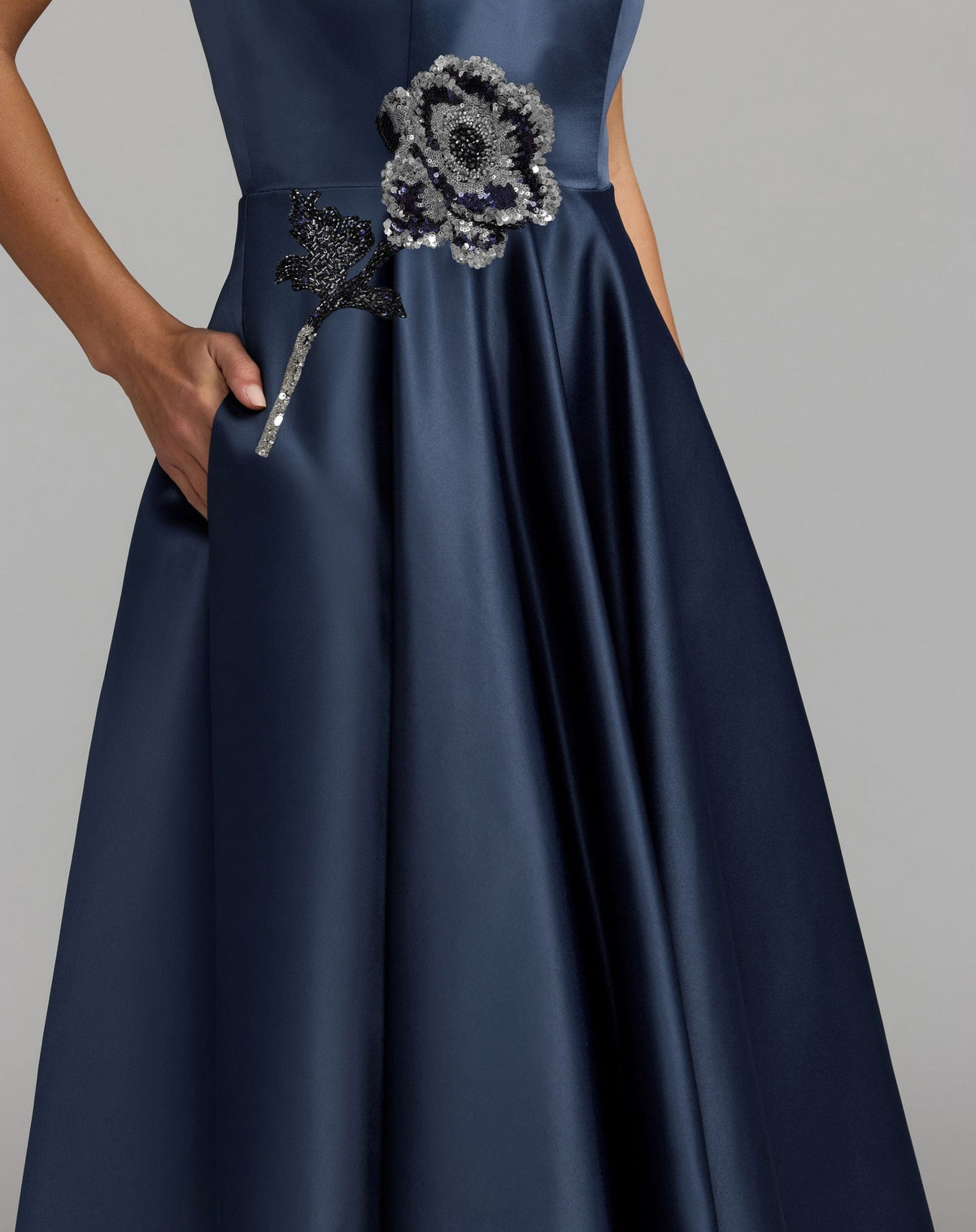 Midnight Floral Sequin Appliqué Halter Ball Gown