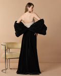 Black Cream Strapless Embellished Dress With Velvet Bow