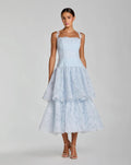 Powder Blue Sleeveless Embroidered Lace Tiered Midi Dress