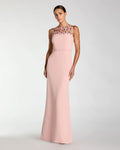 Blush Sleeveless Crepe Gown With Embellished Bows