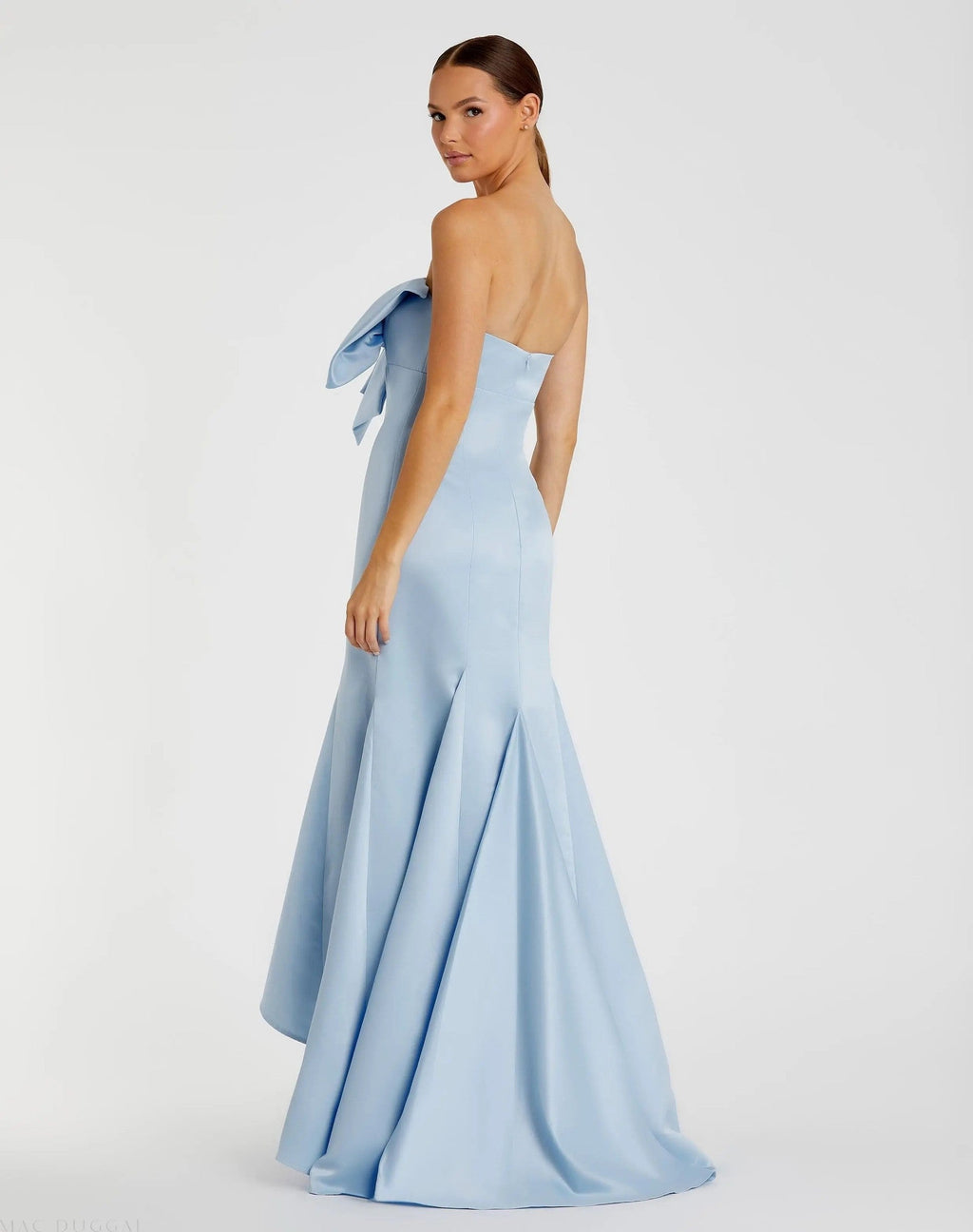 Light Blue Strapless Bow Mermaid Gown