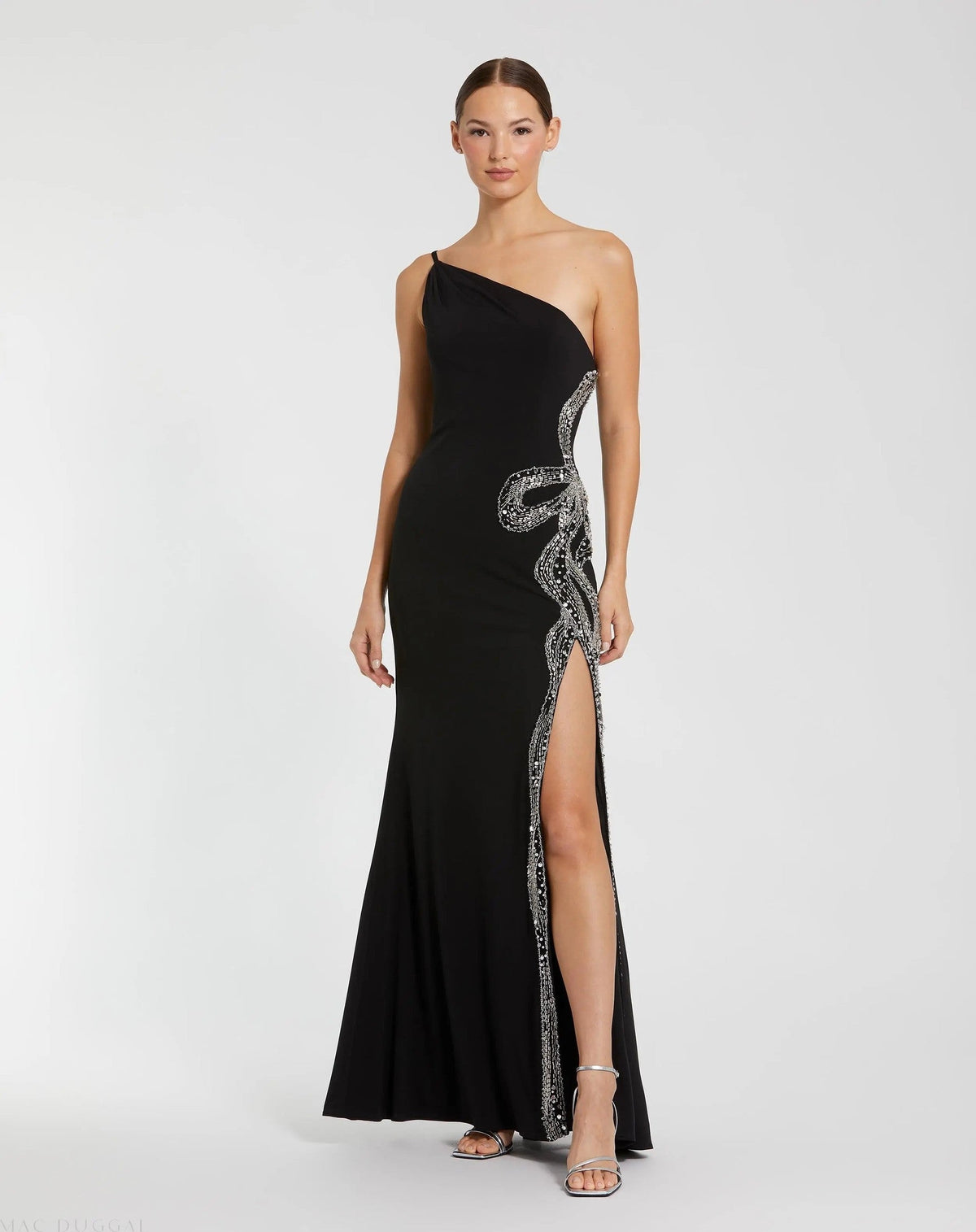 Black Jersey Trumpet Gown with Embellished Cut-Outs