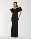 Black Ruffle Off The Shoulder Crepe Column Gown