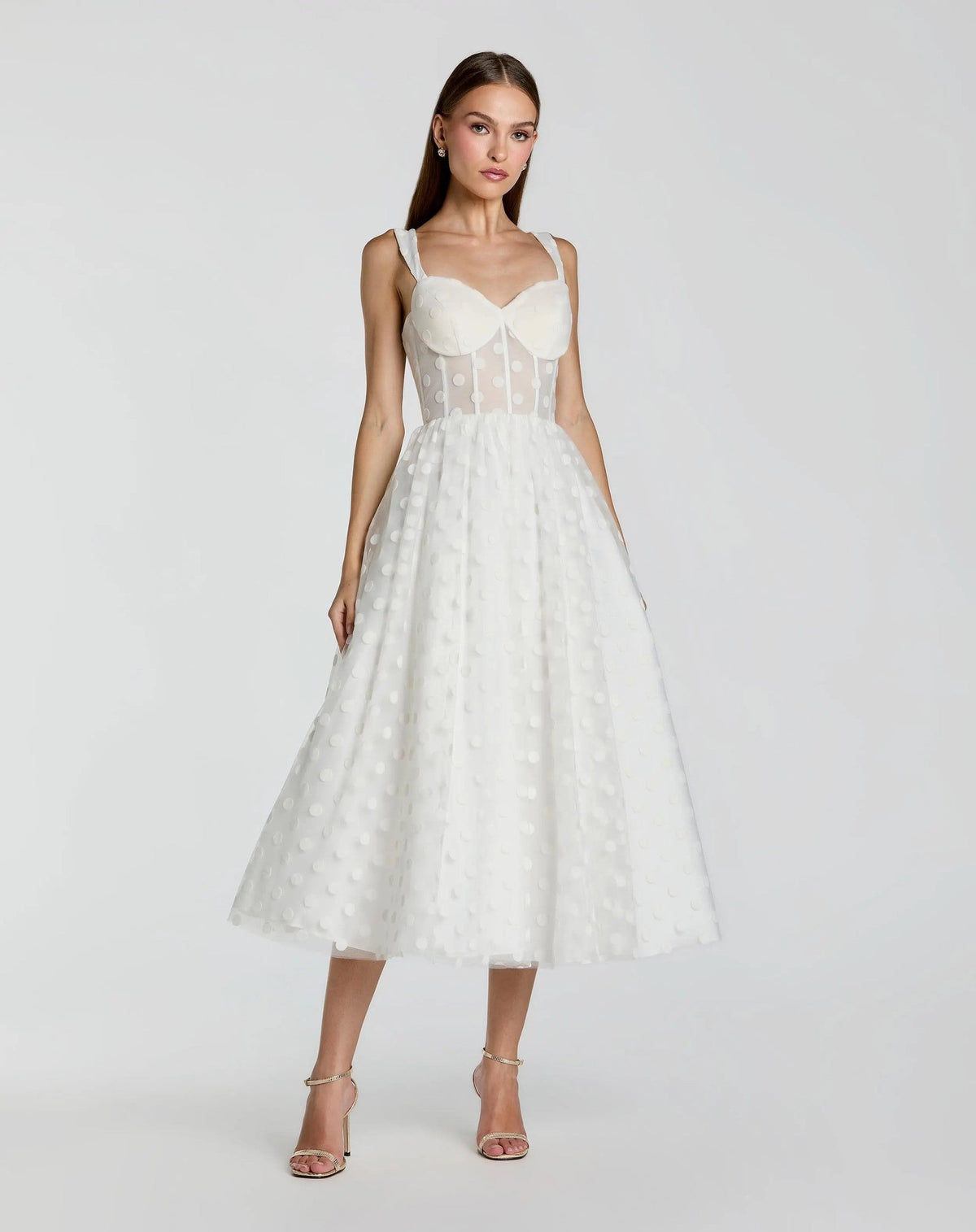 White Polka Dot Tulle A-Line Midi Dress