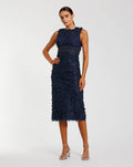 Midnight Floral Applique Sleeveless Midi Dress