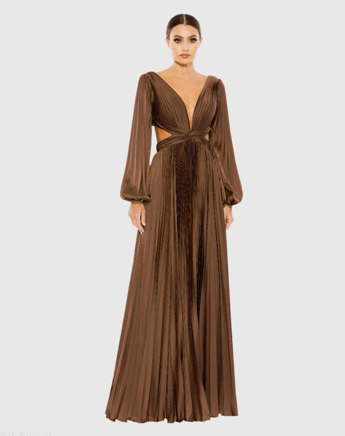 Long Sleeve Charmeuse Cut Out Gown