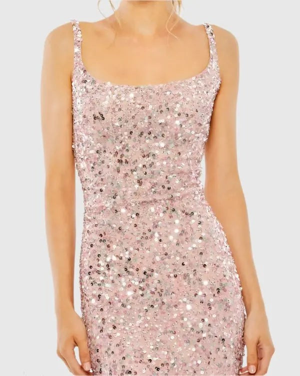 Pink Sequined Low Back Slip Gown
