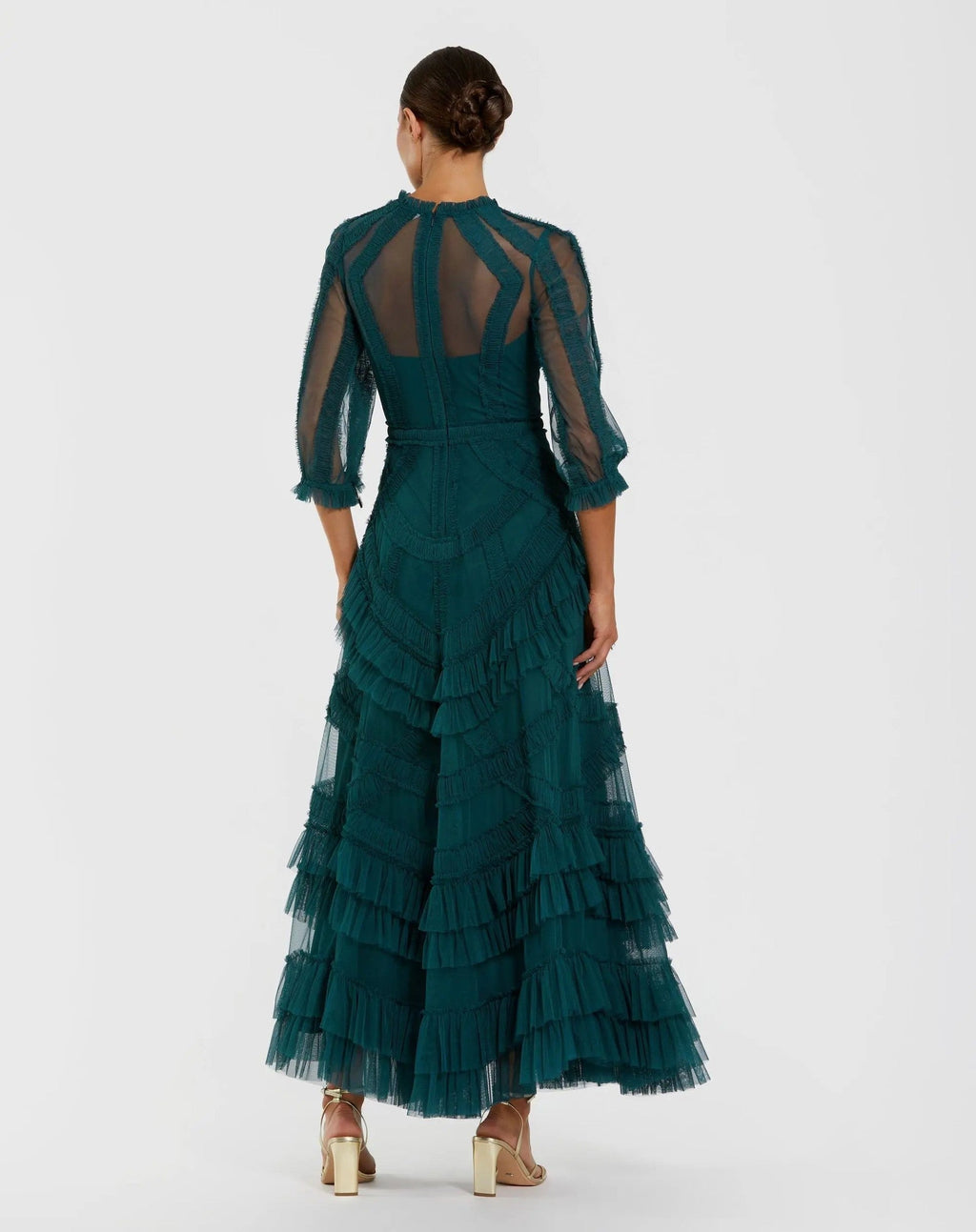 Teal High Neck Tiered Ruffle Maxi Dress