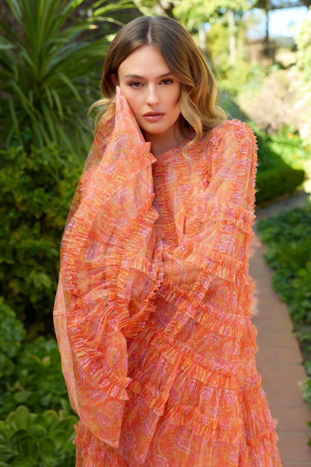 Mango Multi Floral Ruffle Long Sleeve Mini Dress