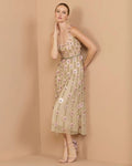 Nude Rose Sleeveless Scoop Neck Embellished Midi Dress