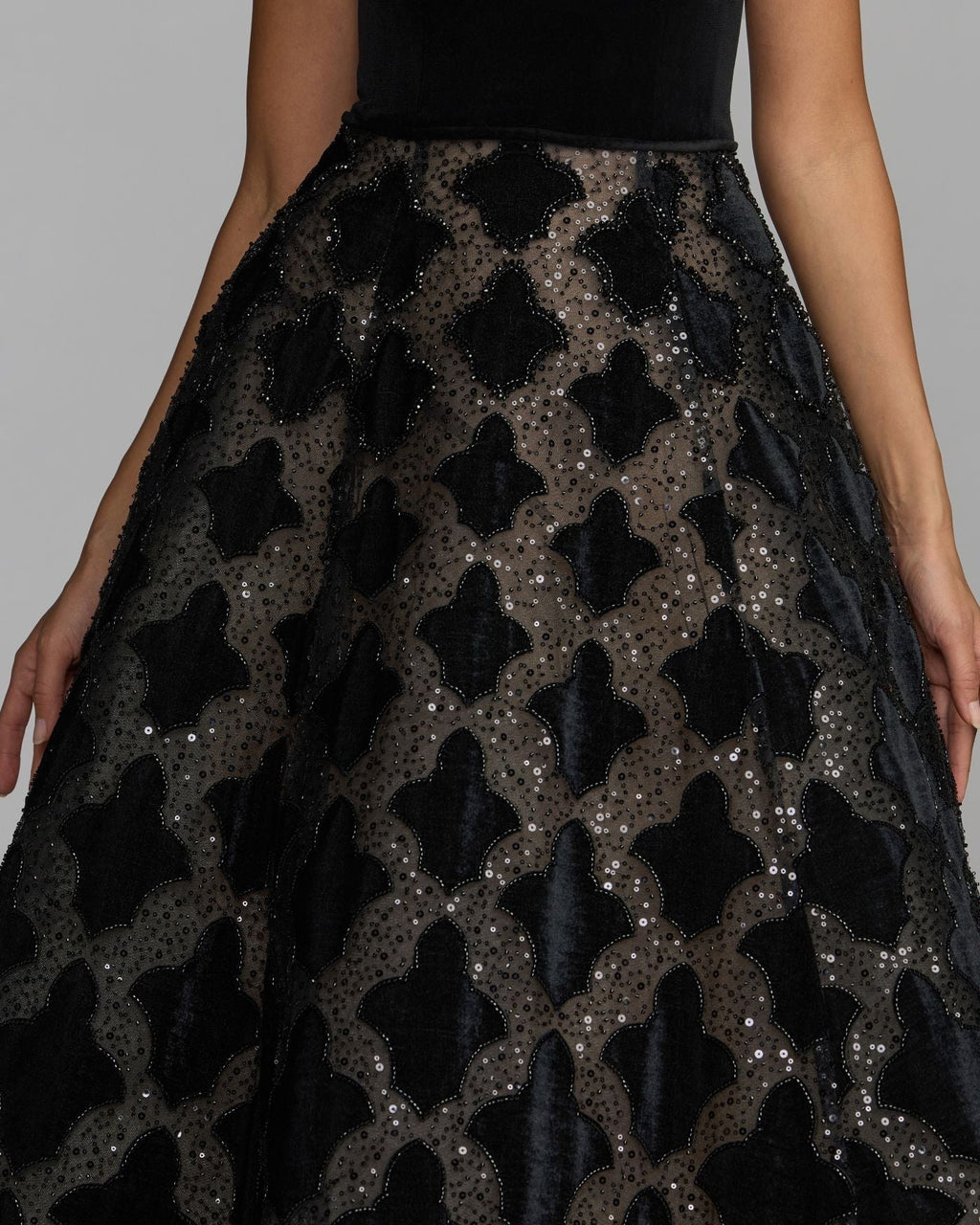 Black Strapless Velvet Bodice Embellished Ball Gown