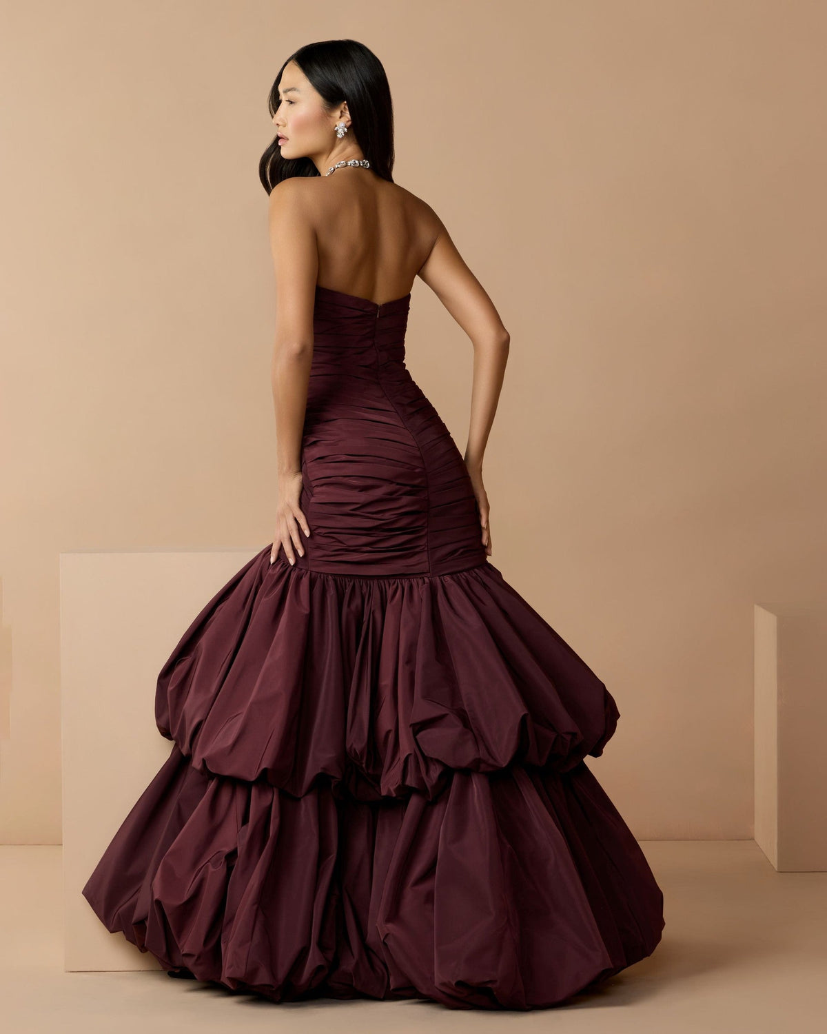 Amethyst Ruched Mermaid Gown with Bubble Hem