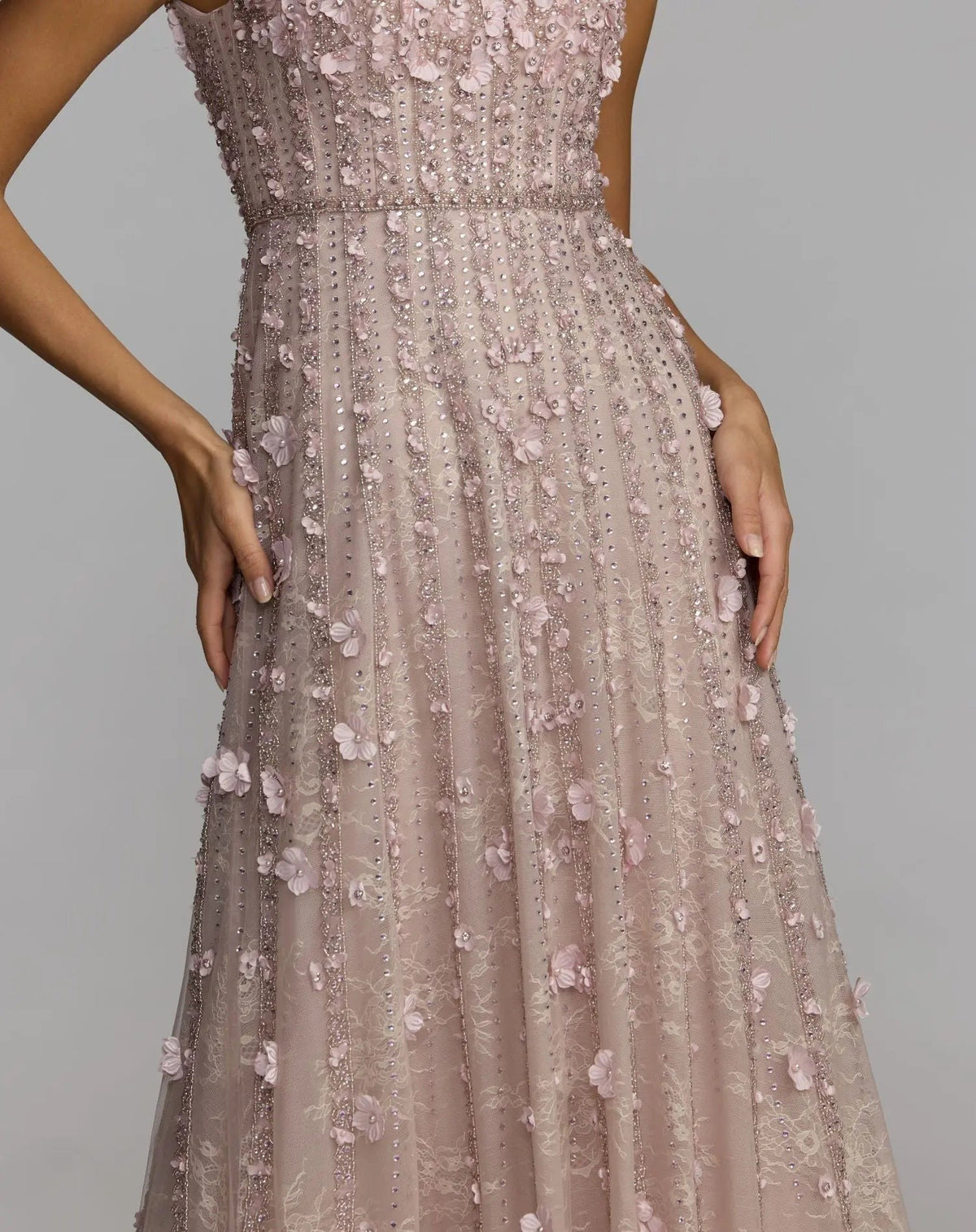Vintage Lilac Embellished Lace Illusion Neck A-Line Gown