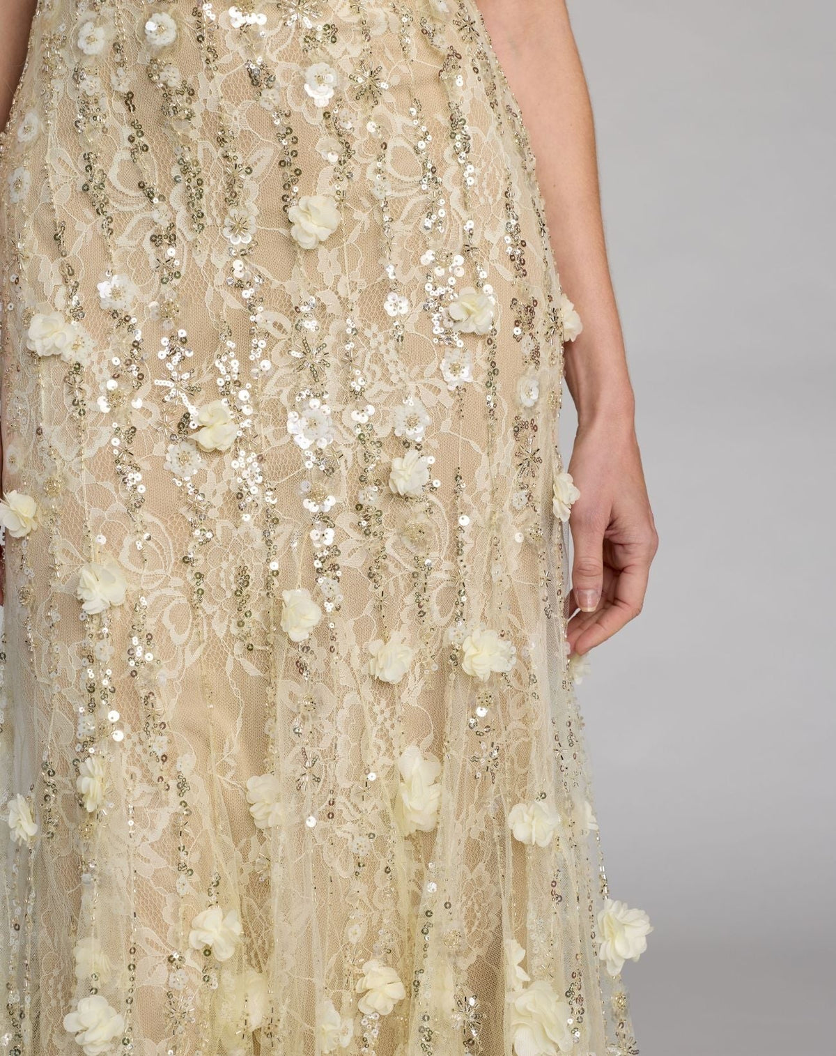 Butter Embellished Lace Halter Neck Mermaid Gown