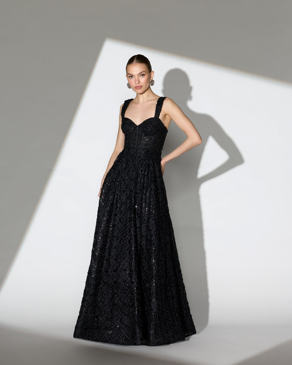 Black Embellished Corset A Line Gown