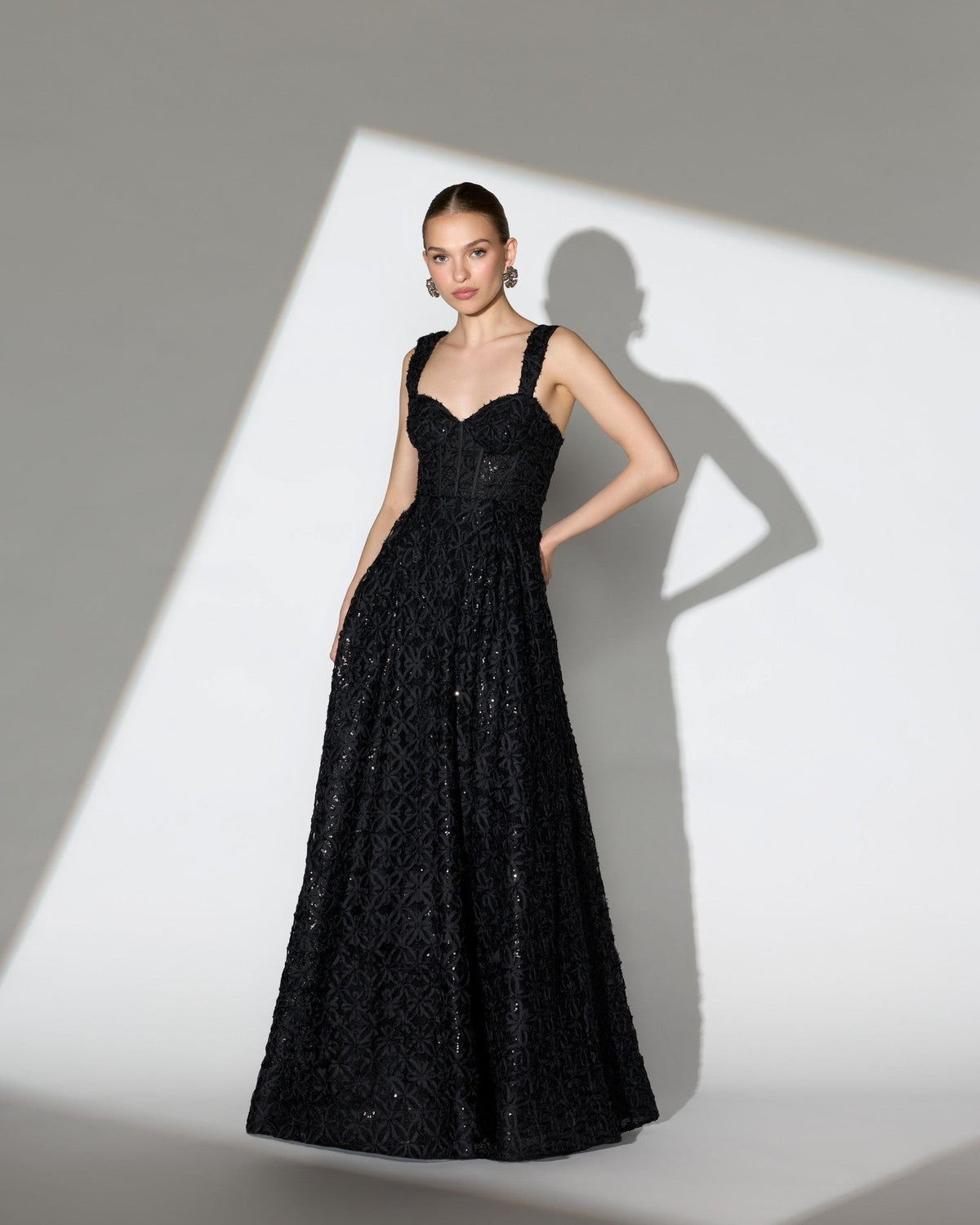 Black Embellished Corset A Line Gown