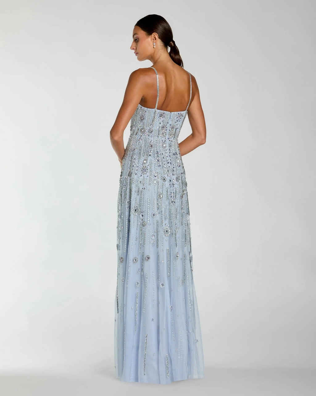 Powder Blue Rhinestone Embellished Sweetheart Neck A-Line Gown