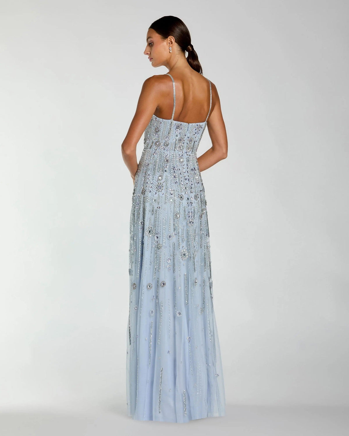 Powder Blue Rhinestone Embellished Sweetheart Neck A-Line Gown