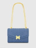 Blue Quilted Napa Leather Handbag With Gold Chain