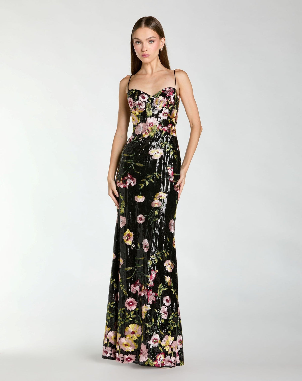 Sleeveless Bustier Floral Applique Gown