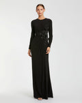 Black High Neck Beaded Jersey Evening Gown