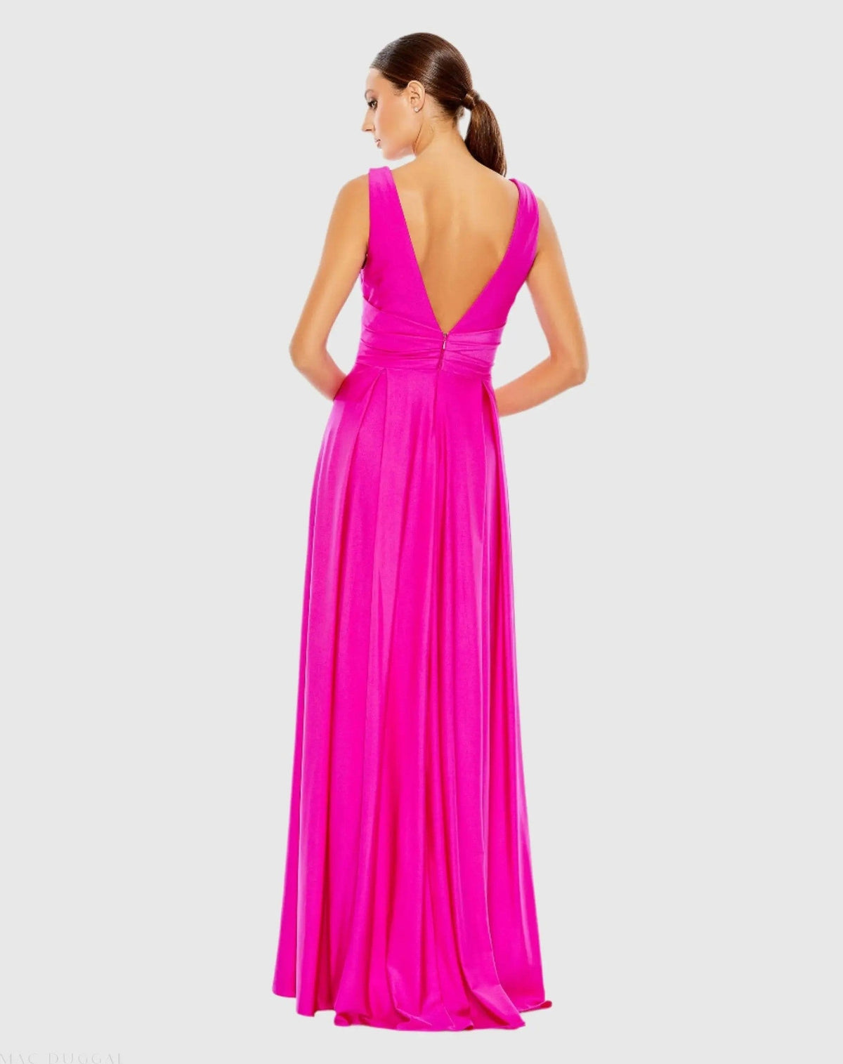 Pink Jersey Plunge Neck Evening Gown