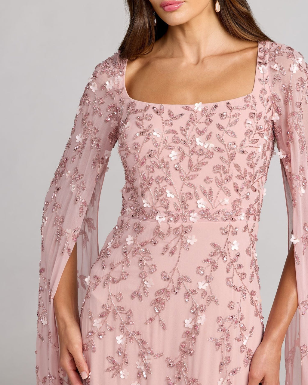 Rose Floral Embellished Cape Sleeve Gown