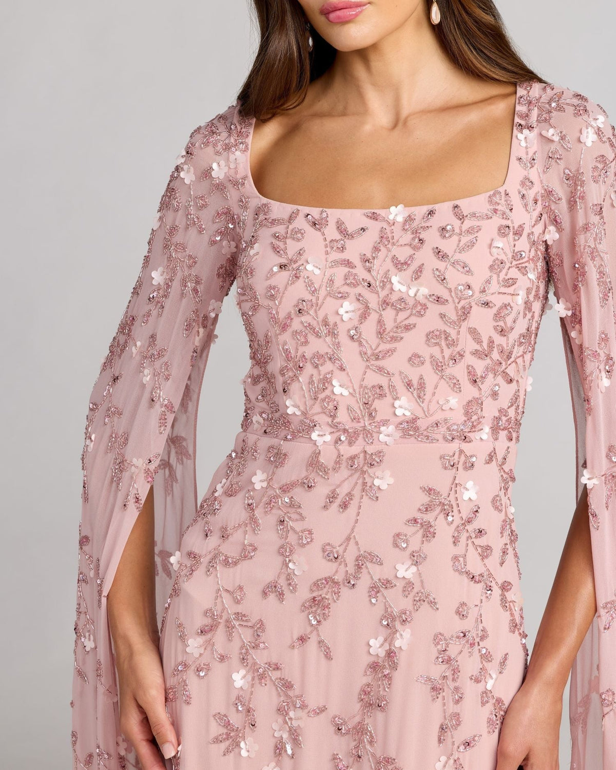 Rose Floral Embellished Cape Sleeve Gown