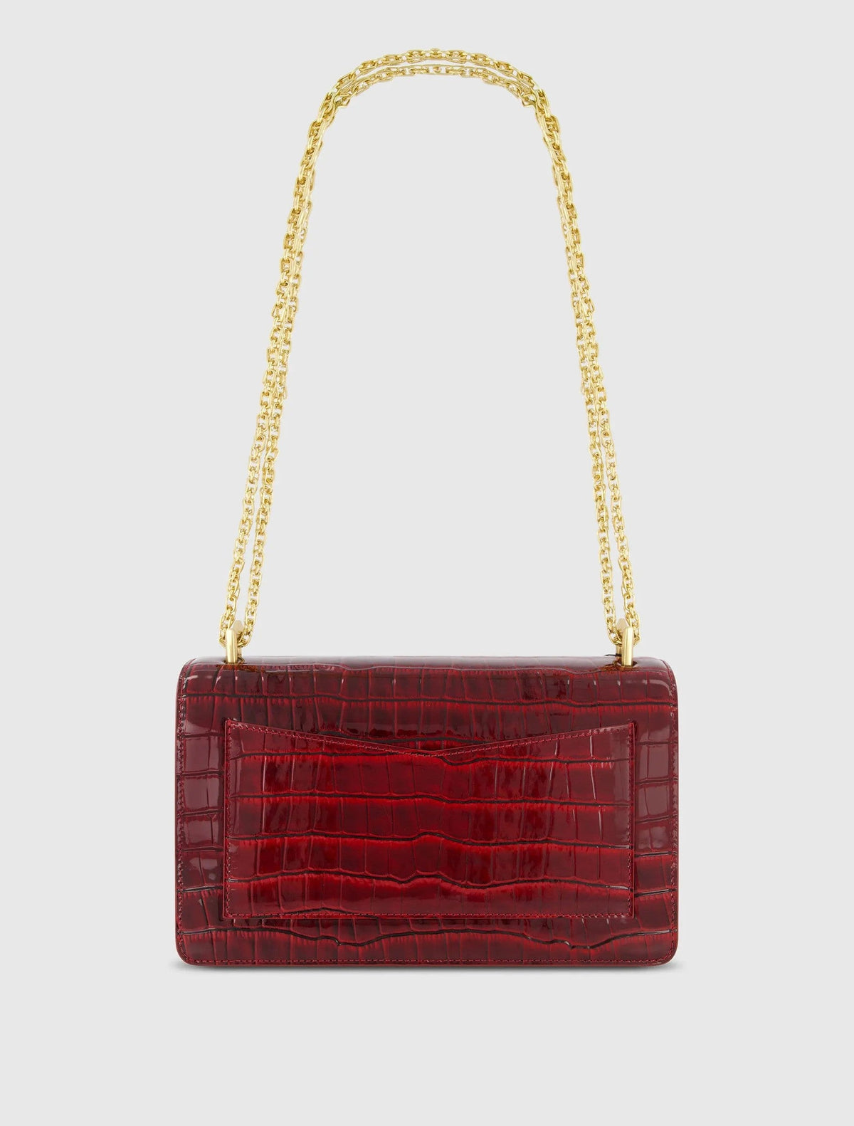 Red Crocodile Leather Shoulder Bag With Gold Hardware