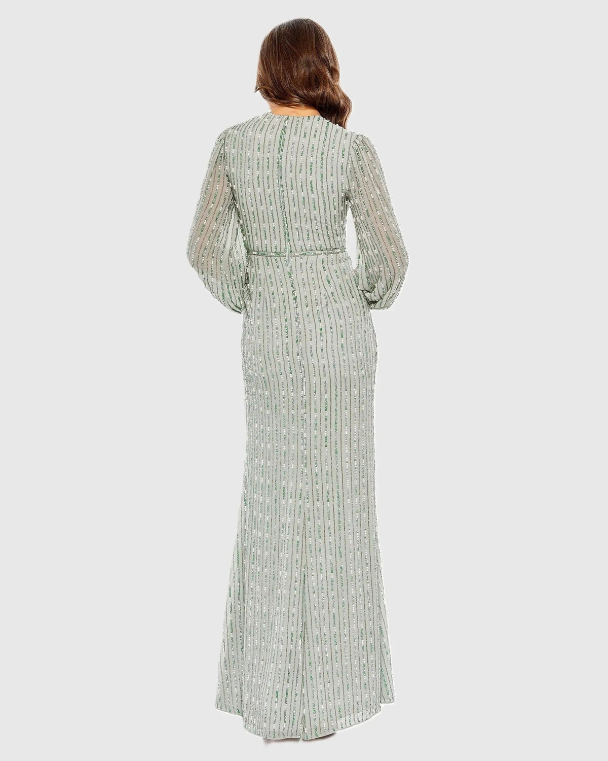 Sage Beaded Bishop Sleeve Wrap Gown