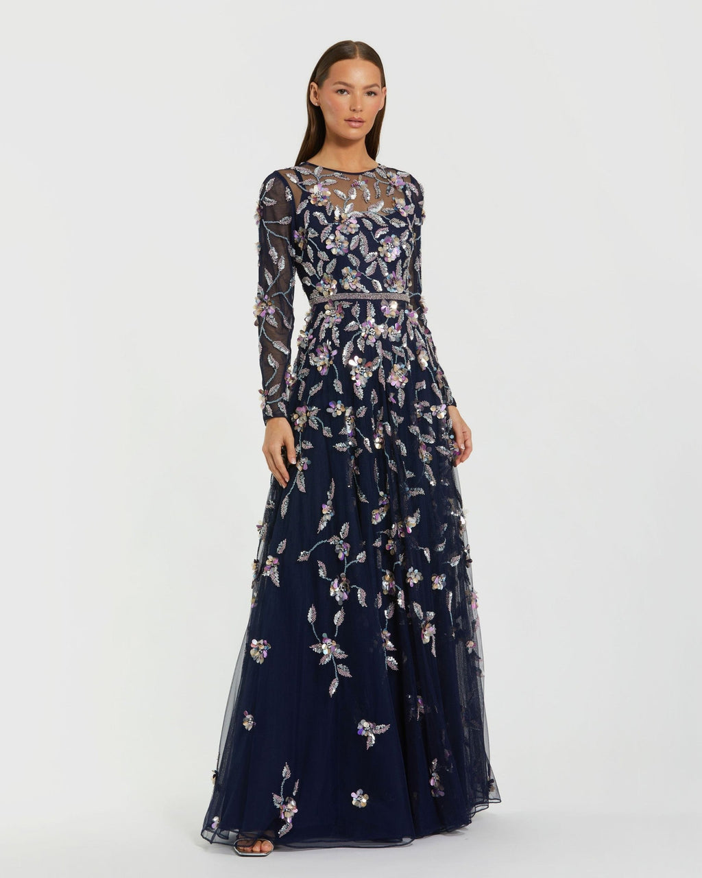 Petite Midnight Multi Floral Embellished Evening Gown