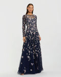 Petite Midnight Multi Floral Embellished Evening Gown