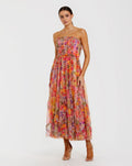 Multi Strapless Floral Print Ruffle Maxi Dress