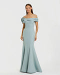 Sage Off The Shoulder Crepe Mermaid Gown