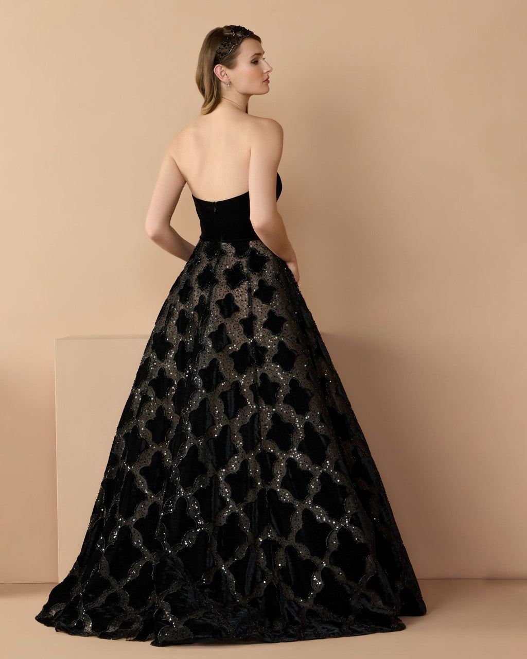 Black Strapless Velvet Bodice Embellished Ball Gown