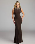 Chocolate Embellished High Neck Jersey Gown