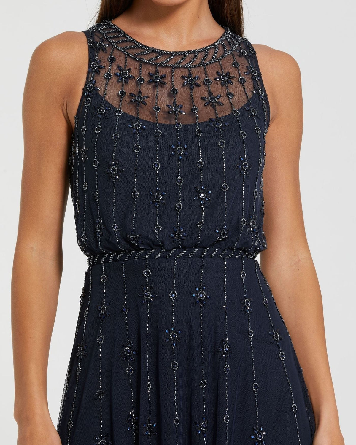 Midnight High Neck Sleeveless Embellished A Line Cocktail Dress