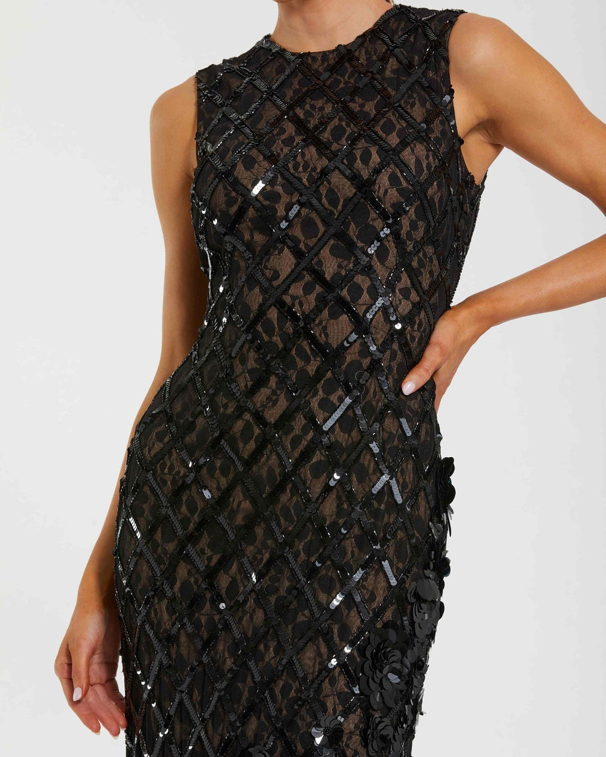 Black Embellished Sleeveless Mermaid Gown