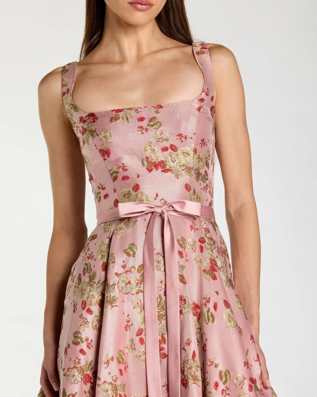 Petite Pink Multi Sleeveless Brocade A Line Midi Dress