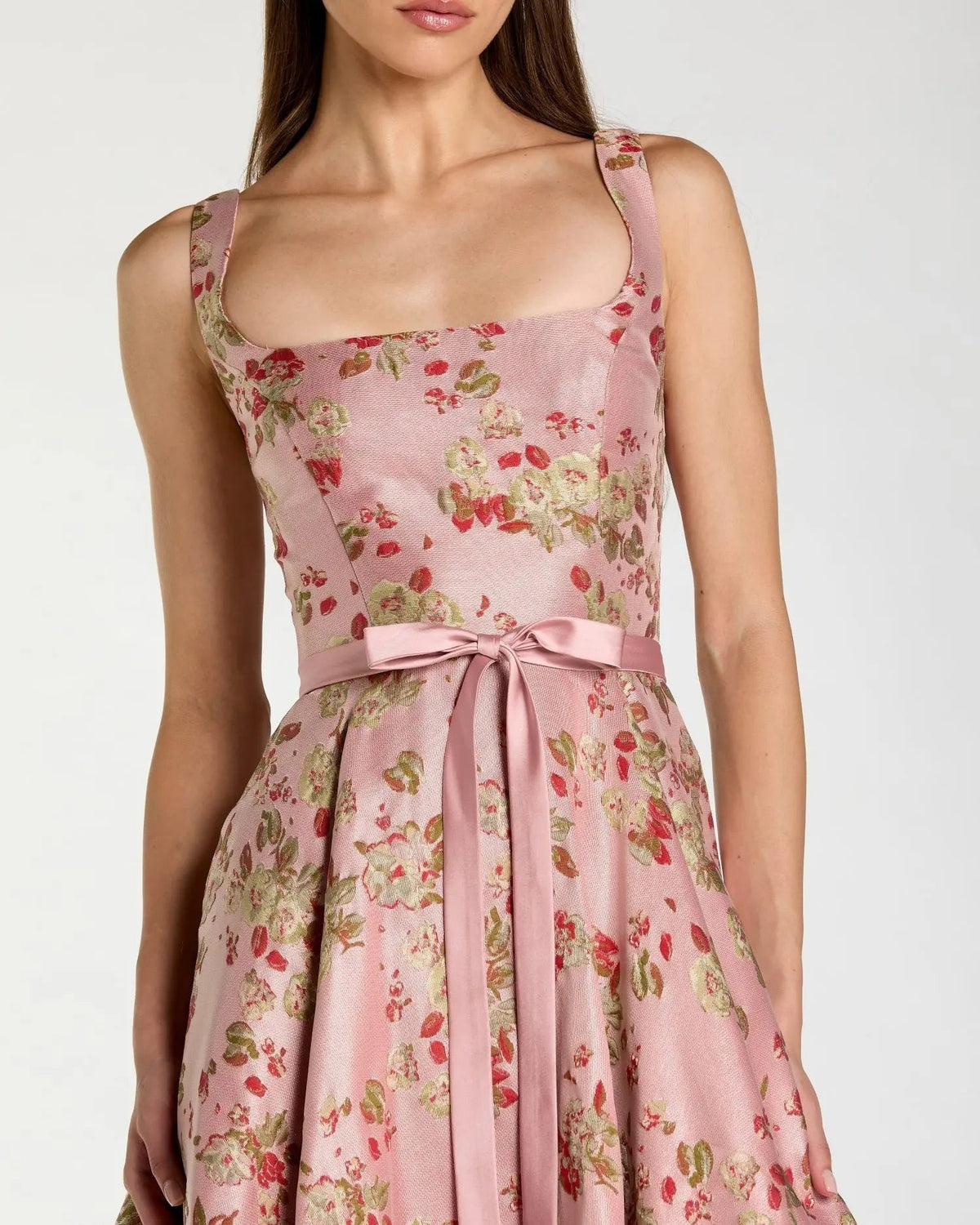 Petite Pink Multi Sleeveless Brocade A Line Midi Dress