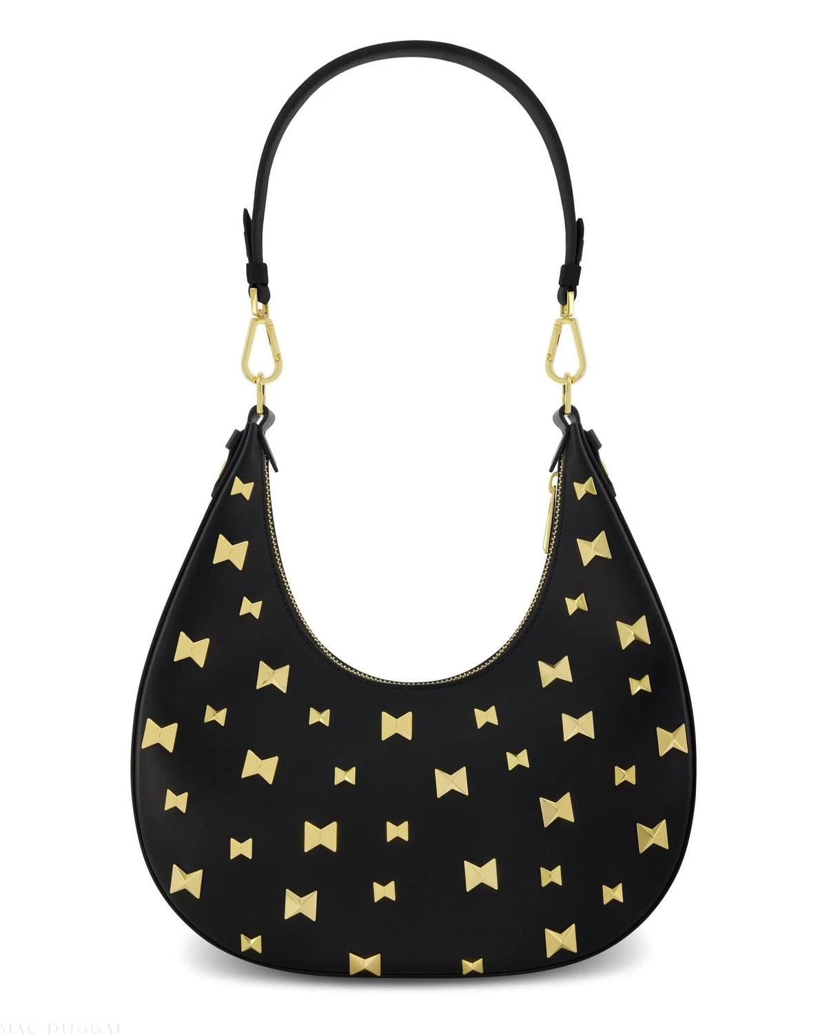 Black Leather Hobo Bag With Gold Hardware