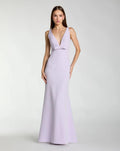Lilac Crepe V-Neck Mermaid Gown With Bow
