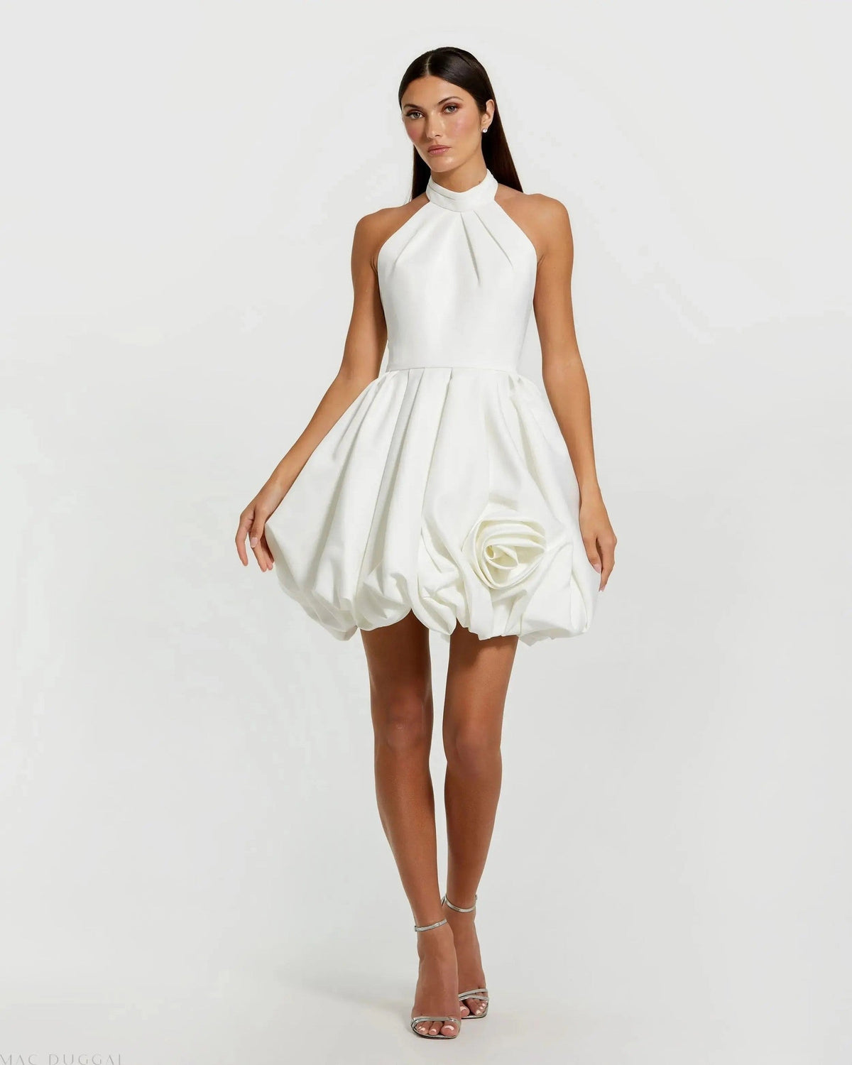Satin High Neck Bubble Hem Mini Dress