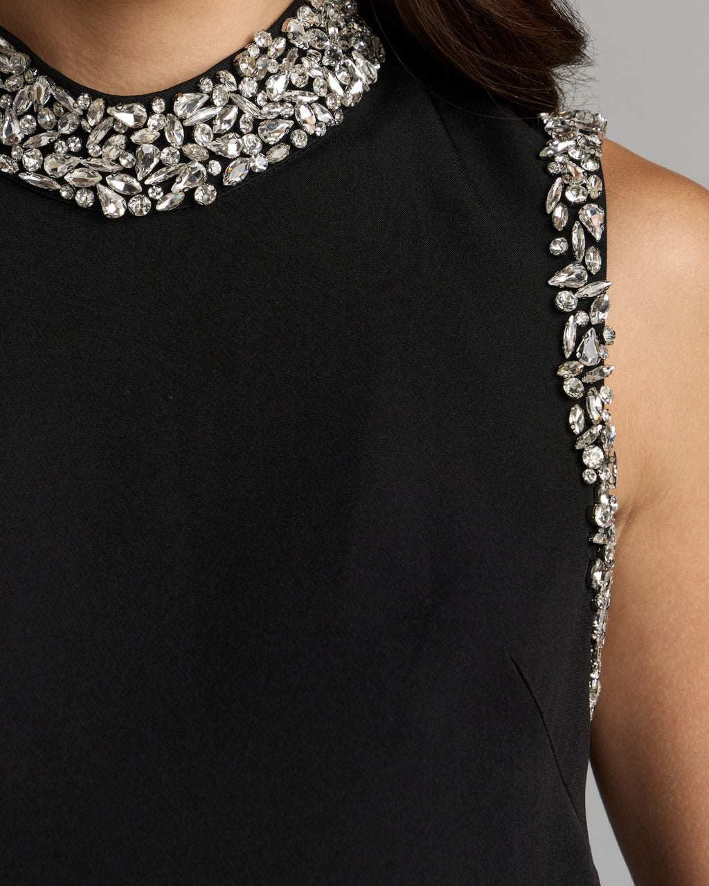 Black Embellished Mock Neck Mini Dress