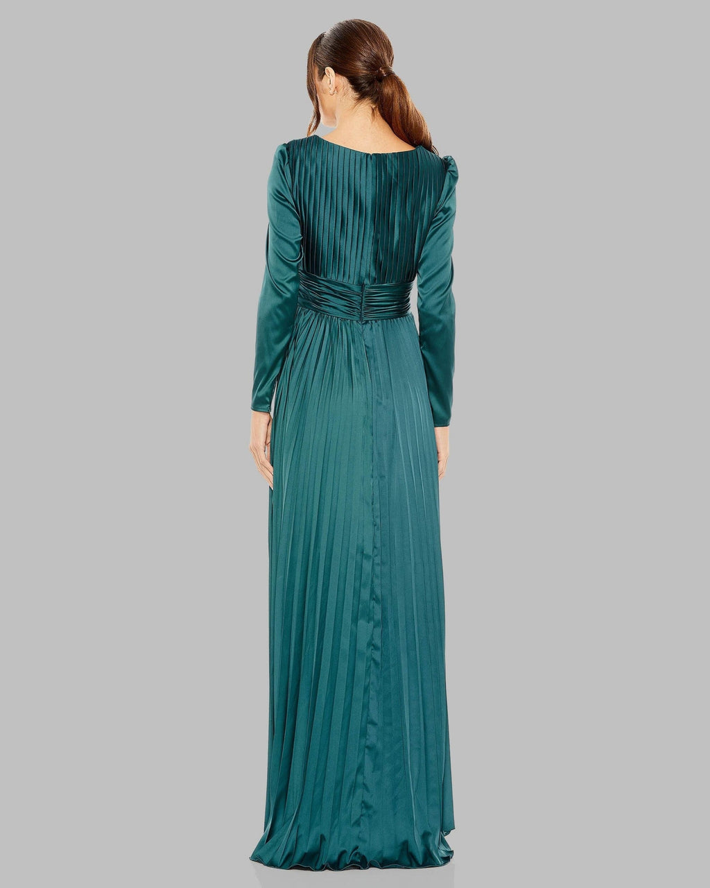 Ocean Pleated Long Sleeve V-Neck Gown