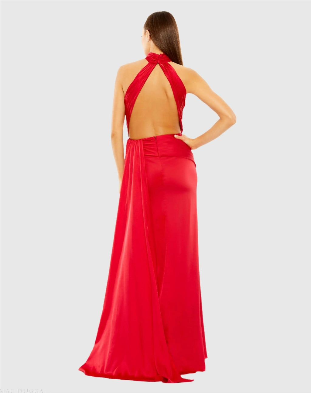 Red Sleeveless Open Back Satin Gown