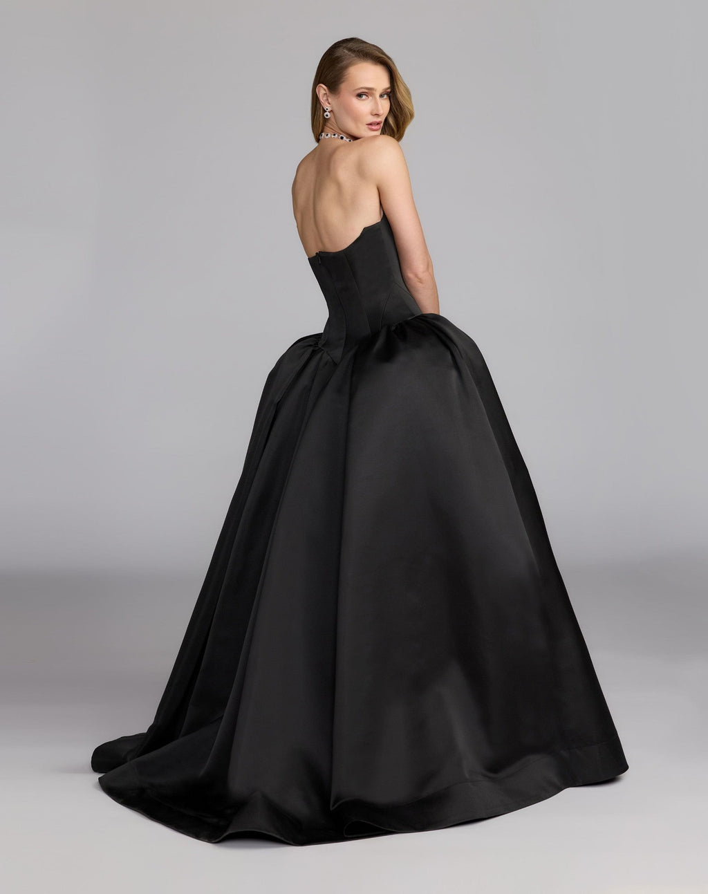 Black Strapless Satin Corset Ball Gown