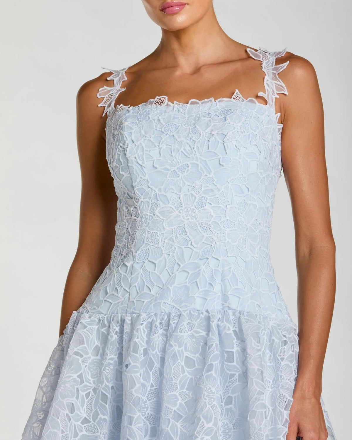Powder Blue Sleeveless Embroidered Lace Tiered Midi Dress