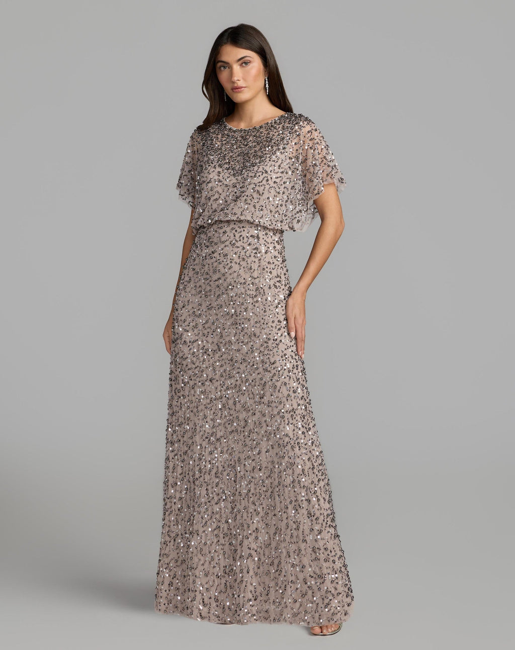 Lilac High Neck Short Sleeve Embellished Gown